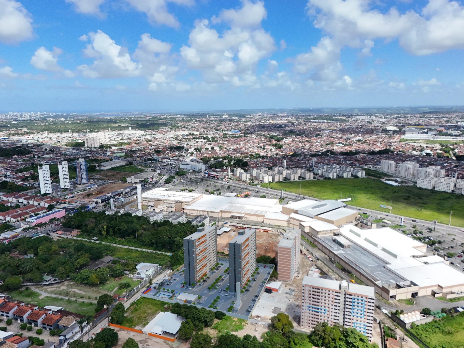 Vista aérea do Grand Diamond ao lado do Shopping Pátio